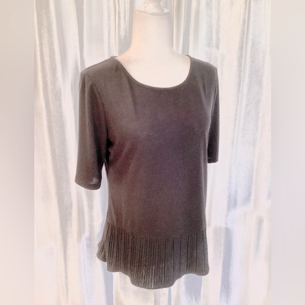 TALBOTS Chic Black Pleated Hem Knit Top